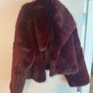 ASOS Curve Luxurious Faux Fur Jacket - Burgundy